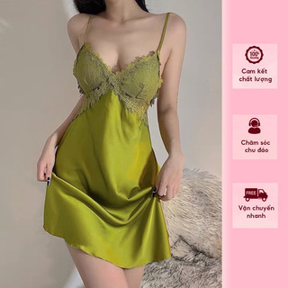 Đầm ngủ lụa 2 dây có đệm ngực hàng QC cao cấp
