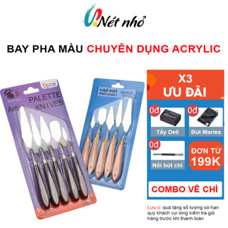 Bay Pha Trộn Màu Acrylic Màu Gouache Sơn Dầu Cán Nâu Chắc Chắn,Lưỡi Bay Inox Chống Gỉ