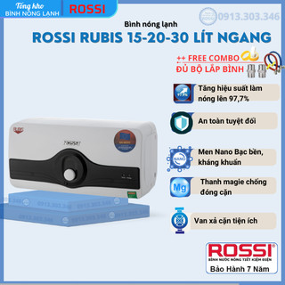 Bình nóng lạnh gián tiếp Rossi RUBIS 15-20-30 LÍT NGANG - RR15-20-30 SL, bảo hành 07 năm toàn quốc