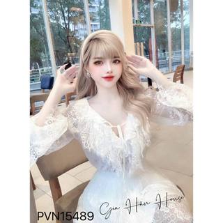 Bộ áo cổ bèo ren bông tỉ mỉ+váy