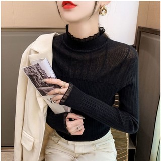 Áo len nữ cổ 3 phân phối riềm thiết kế kiểu ren mềm mỏng dễ phối đồ đa dạng style thời trang