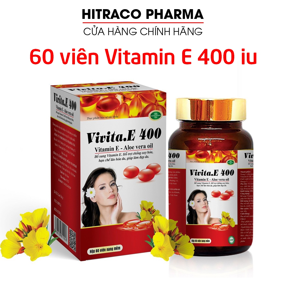 Vivita E 400 (chai 60 viên) Vitamin E đỏ, Omega 3, lô hội giúp đẹp da, giảm nám sạm da 60 viên