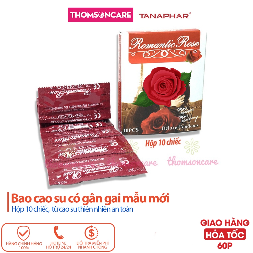 Bao cao su Romantic Rose Hộp 10 chiếc gân gai - Luôn che tên sản phẩm - Giao hàng kín đáo