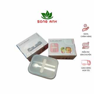 Hộp cơm thủy tinh chia 2 ngăn kèm muỗng đũa Lock&Lock LLG991 dung tích 930ml