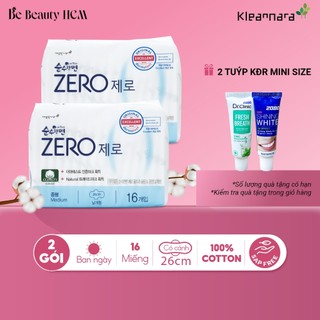 Combo 2 Băng vệ sinh Kleannara Zero Hàn Quốc siêu êm thoáng ban ngày size M 26cm - 16 miếng/gói có cánh