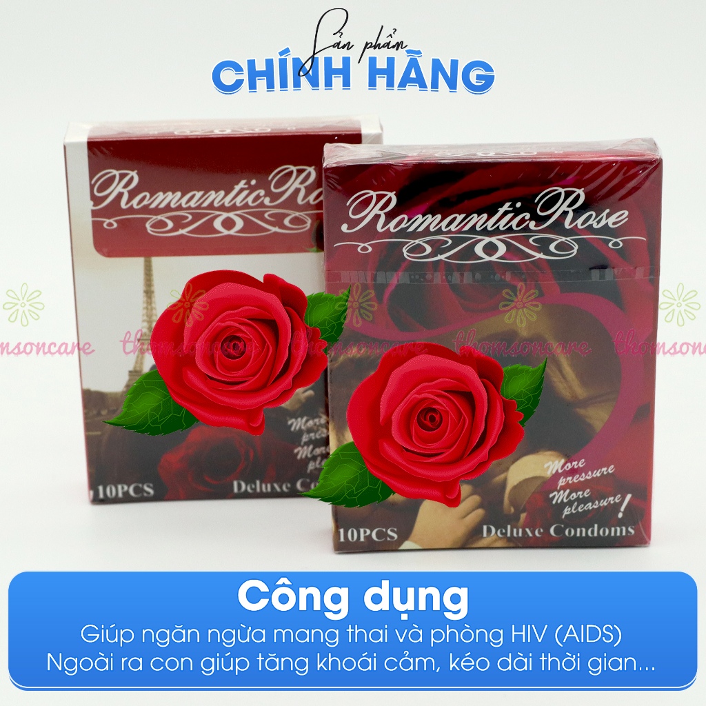 Bao cao su Romantic Rose Hộp 10 chiếc gân gai - Luôn che tên sản phẩm - Giao hàng kín đáo