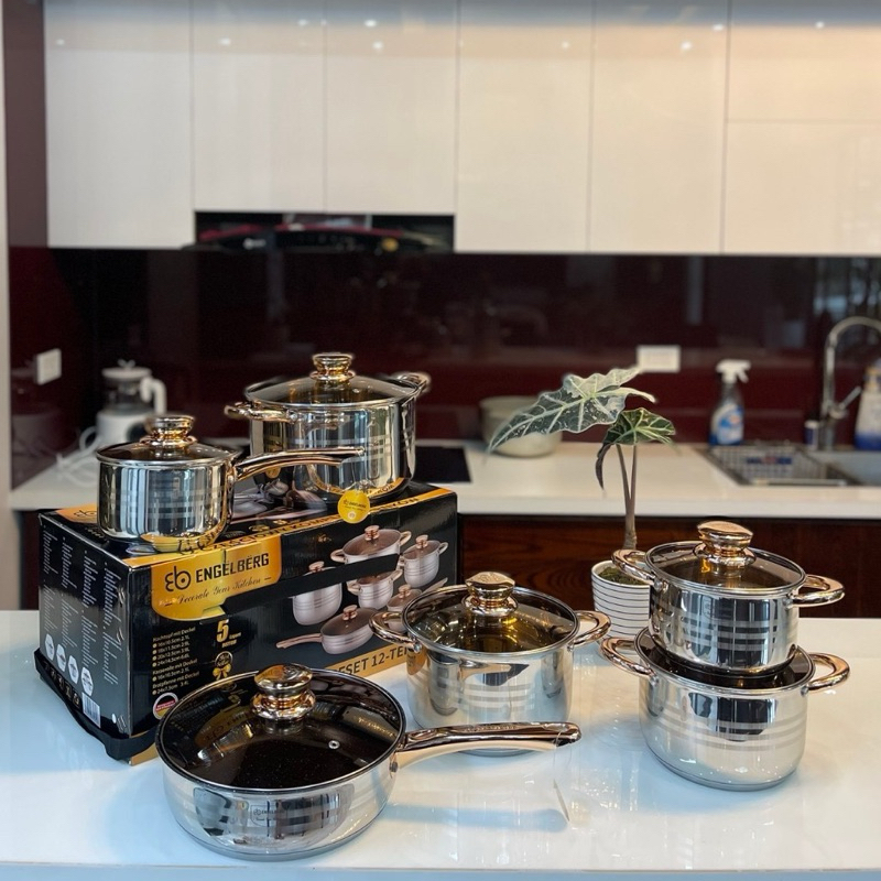 BỘ NỒI ĐỨC 6 MÓN ENGELBERG, BỘ NỒI 5 ĐÁY DÙNG CHO MỌI LOẠI BẾP