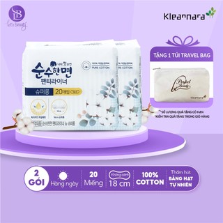 Combo 2 gói băng vệ sinh Kleannara Soonsoohan Hàn Quốc siêu mỏng hàng ngày 18cm - 20 miếng/gói không cánh
