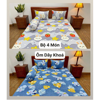 Bộ Ga 4 Món - Gối ôm dây khoá thun lạnh Hàn Quốc 4 món sẵn hàng đủ size