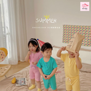 Bộ Cộc Tay Thun Tăm Lạnh Cho Em Bé Trai Bé Gái Quần Áo Bé Trai Bé Gái Mặc Nhà Mùa Hè Thoáng Mát 7-17kg ĐÙI TĂM LẠNH 2