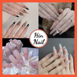Móng Tay Giả Đính Đá Hin Nail Hộp 24 Nail Box Tặng Kèm Phụ Kiện