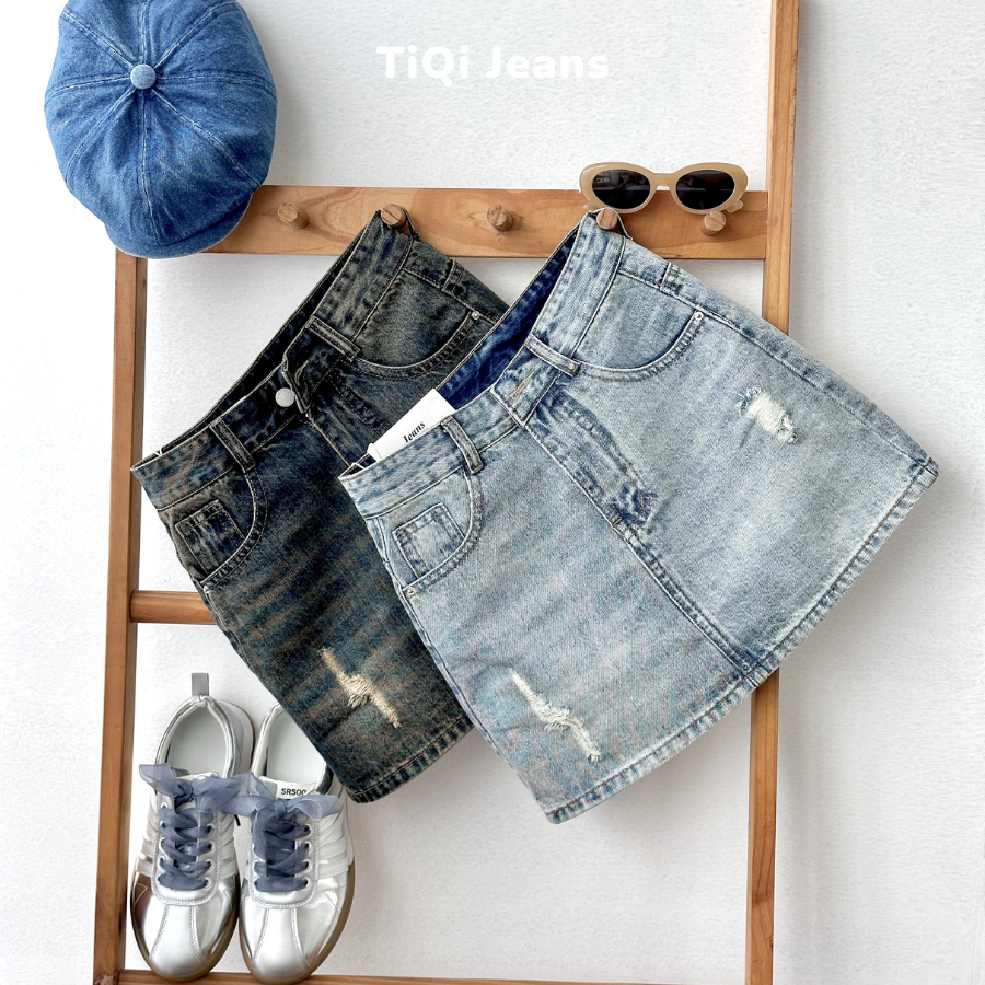 Chân váy jean bò ngắn form chữ A có lót trong TiQi Jeans V-08