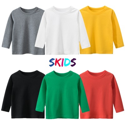 Áo dài tay bé trai gái SKIDS áo thun trơn dài tay thu đông cho trẻ em 2 đến 10 tuổi chất cotton