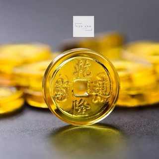 Đồng xu pha lê, đồng xu may mắn cầu tài lộc size 25mm, vật phẩm để bàn thờ thần tài, thu hút tài lộc may mắn