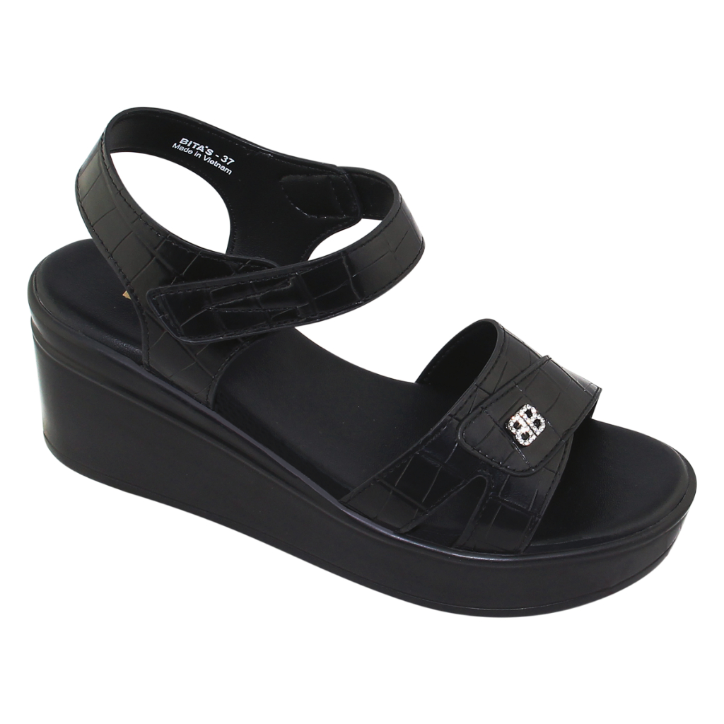 Sandal đế bằng nữ Bita's SYN.291 (Đen + Kem)
