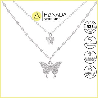   BH TRỌN ĐỜI  Dây Chuyền BẠC 925 HANADA Hồ Điệp Dây Đôi  Vòng Cổ Đính Đá Đi Tiệc Nữ 1799 G6 