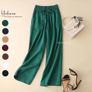  Quần suông linen lưng thun tôn dáng Yolinen vải dày dặn mềm mát QD04 xanh lá forest 