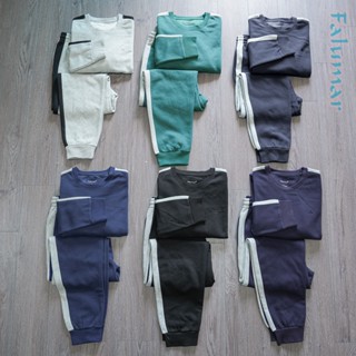 Bộ Thu Đông Nam FALUMAR Dài Tay Phối Viền Chất Liệu Nỉ Bông Giữ Nhiệt Tốt, Set Đồ Nam Mùa Đông Cổ Tròn Bo Chun Cao Cấp