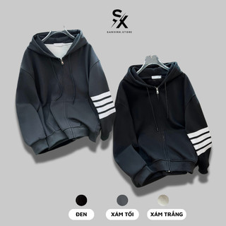 Áo khoác hoodie zip 3 sọc kẻ tay chất nỉ bông cao cấp form rộng unisex cá tính - SXHZ12