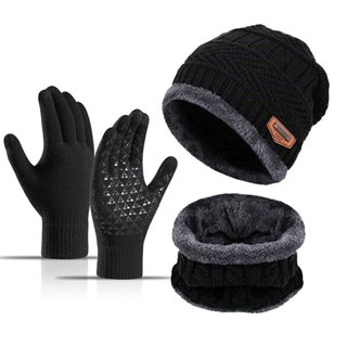 Mũ len nam nữ trùm đầu kèm khăn quàng cổ và găng tay ấm áp thời trang mùa đông