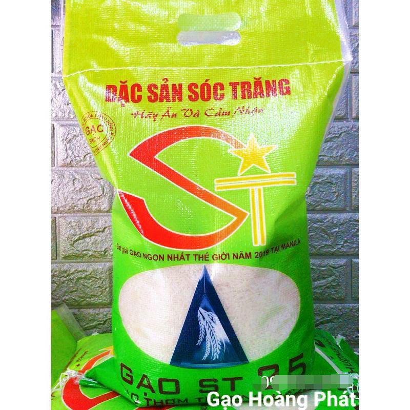 Gạo ST25 (Dẻo mềm, Ngọt cơm, Thơm nhiều). Bao 5kg.