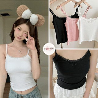 Áo 2 dây chất len tăm đính nơ , phối ren nhẹ , áo 2 dây thun tăm quảng châu 3 màu xinh xắn