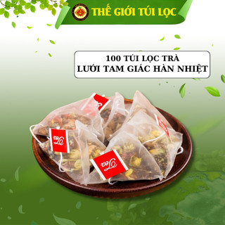 Túi lọc trà, thảo dược PHUKIENTUILOC, chất liệu Lưới tam giác hàn nhiệt-có dây nhúng, Combo 100 túi