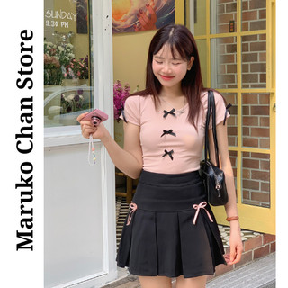 Áo kiểu nữ Áo croptop A09 coquette Áo thun nữ tay ngắn cổ tròn nơ tiểu thư chất tăm lạnh Maruko Chan store