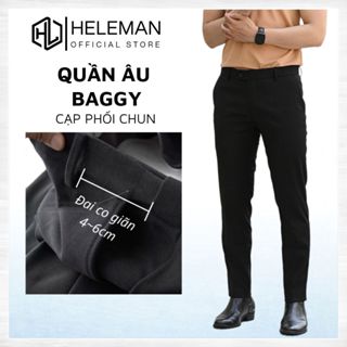 Quần âu nam cạp chun ẩn co giãn dáng baggy, Quần tây nam vải dày dặn công sở suông đen QA4M1 HELEMAN