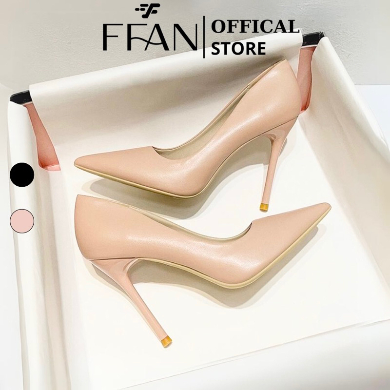 Giày cao gót nữ mũi nhọn gót nhọn [da thật] 0301 FFAN STORE, 3 5 7 9 11 phân bít mũi màu đen nude da mềm mại big size