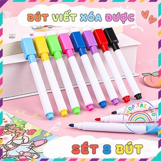 Sét 8 bút lông nhiều màu viết xóa được - Viết bảng trắng ,sách viết xóa có đầu lau tiện dụng cho bé