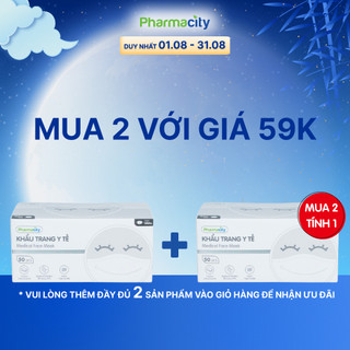 Khẩu trang y tế 3 lớp màu trắng Pharmacity (50 cái/hộp)