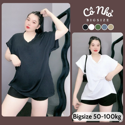 Áo Thun Nữ Form Rộng Bigsize Cổ Tim Tay Hến Sành Điệu Vải Cotton Mềm Cho Nàng Chubby A60