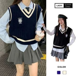 Áo gile nữ form rộng kiểu hàn ulzzang viền xẻ tà chất len mỏng basic mềm mại DELIZ
