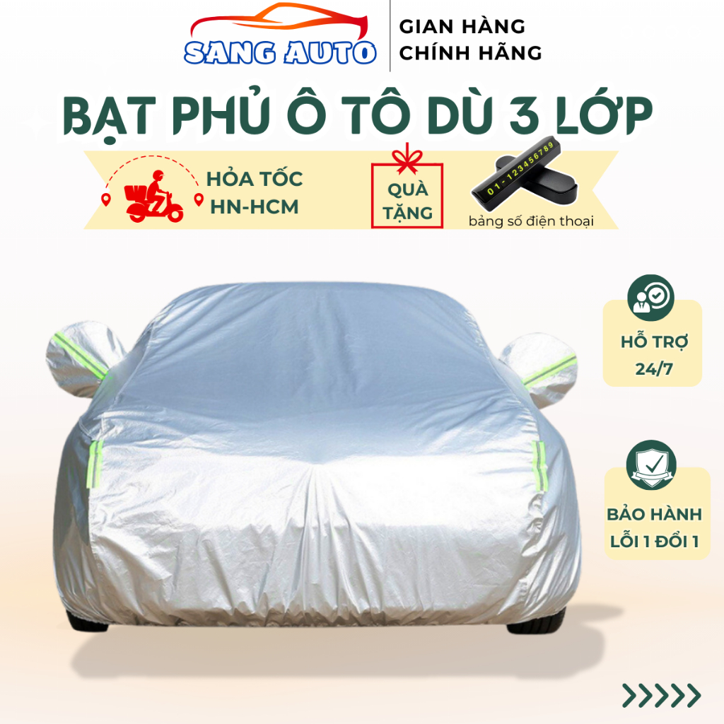 Bạt Phủ Ô Tô 3 Lớp ,Bạt Trùm Xe Ô Tô Vải Dù Chống Nắng Mưa ,Chống Nắng Bền Đẹp - Bảo Hành 12 Tháng