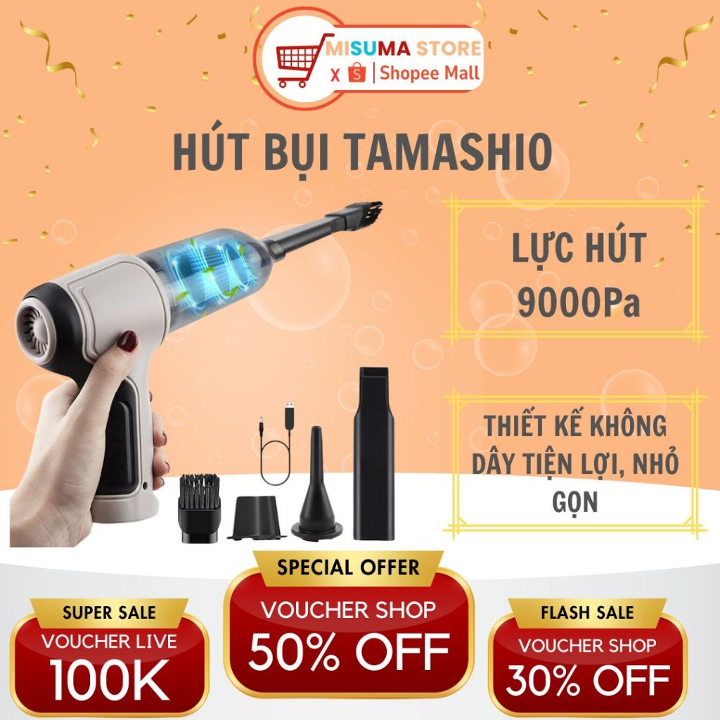 Máy Hút Bụi Cầm Tay MISUMA Không Dây Nhật Bản TAMASHIO 6 Đầu Hút, Máy Hút Bụi Ô Tô, Giường Nệm, Lông Chó Mèo BH 12