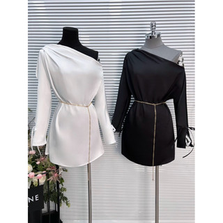👗ĐẦM SUÔNG LỤA LỆCH VAI KÈM BELT XÍCH <ảnh thật ở cuối>