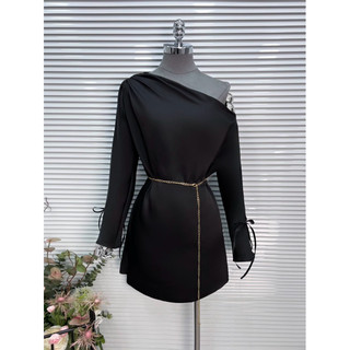 👗ĐẦM SUÔNG LỤA LỆCH VAI KÈM BELT XÍCH <ảnh thật ở cuối>