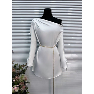 👗ĐẦM SUÔNG LỤA LỆCH VAI KÈM BELT XÍCH <ảnh thật ở cuối>