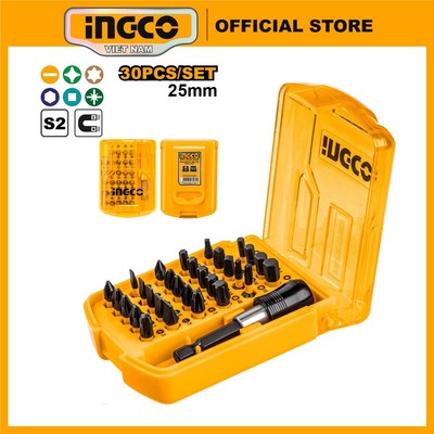 Bộ 30 đầu nối mũi cao cấp bắt vít vặn vít đa năng  INGCO AKSD68303 cho máy khoan máy siết vít có nam châm thép S2