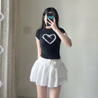Áo babytee nữ dáng ôm phối hình trái tim viền ren chất thun ôm co dãn AS309