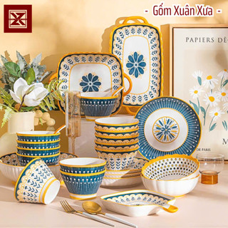 Bộ bát đĩa Thổ Cẩm Hiện Đại Cao Cấp Thương Hiệu Gốm Xuân Xưa, bộ chén dĩa, bát đĩa sứ, chén, bát