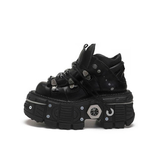Có sẵn giày da - boots da new rock tán đinh bản nâng cấp màu đen
