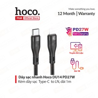 Cáp sạc nhanh pd27w type-c to ln hoco du14 truyền dữ liệu dùng cho ip11/12/13/14 dài 1m
