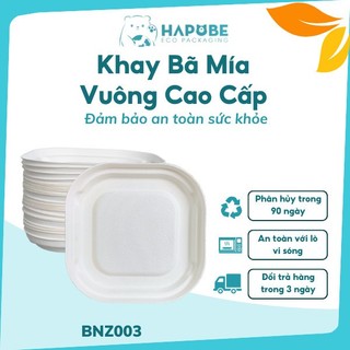 Combo 10 chiếc khay đĩa bã mía vuông màu trắng BNZ003