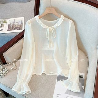 Áo Sơ mi cổ bèo buộc dây, áo sơ mi tơ mỏng mặc kèm với gile form chuẩn phong cách tiểu thư P90