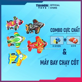 Máy bay mini chạy cót, đồ chơi máy bay chạy cót cho bé combo ô tô chạy cót và xe ủi chạy cót