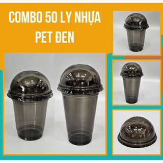 50 bộ ly pet đen + nắp cầu đen ly nhựa đen trơn