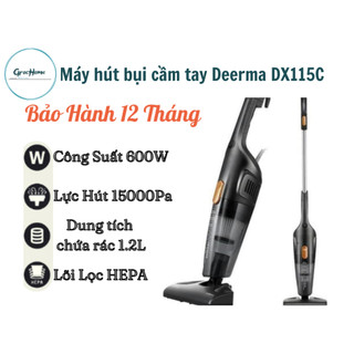 (Deerma DX115C) Máy Hút Bụi Cầm Tay Gia Đình - Công Suất 600W, Lực hút 15,000PA ( Bảo Hành 12 tháng)