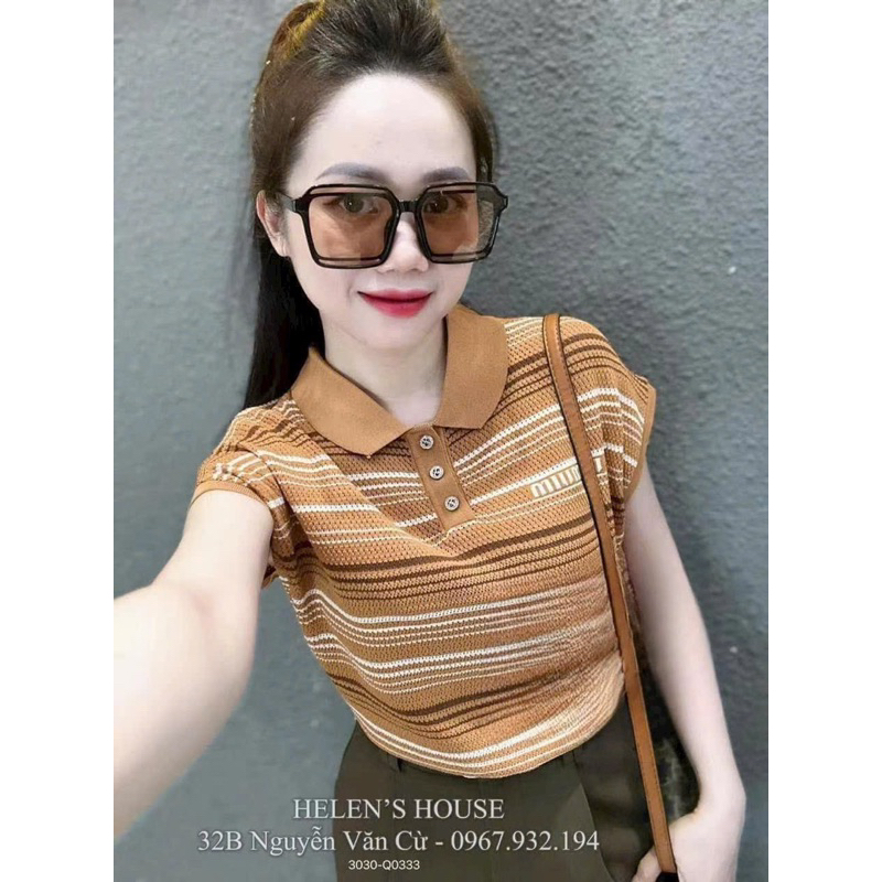 Áo kẻ miumiu tay hến
